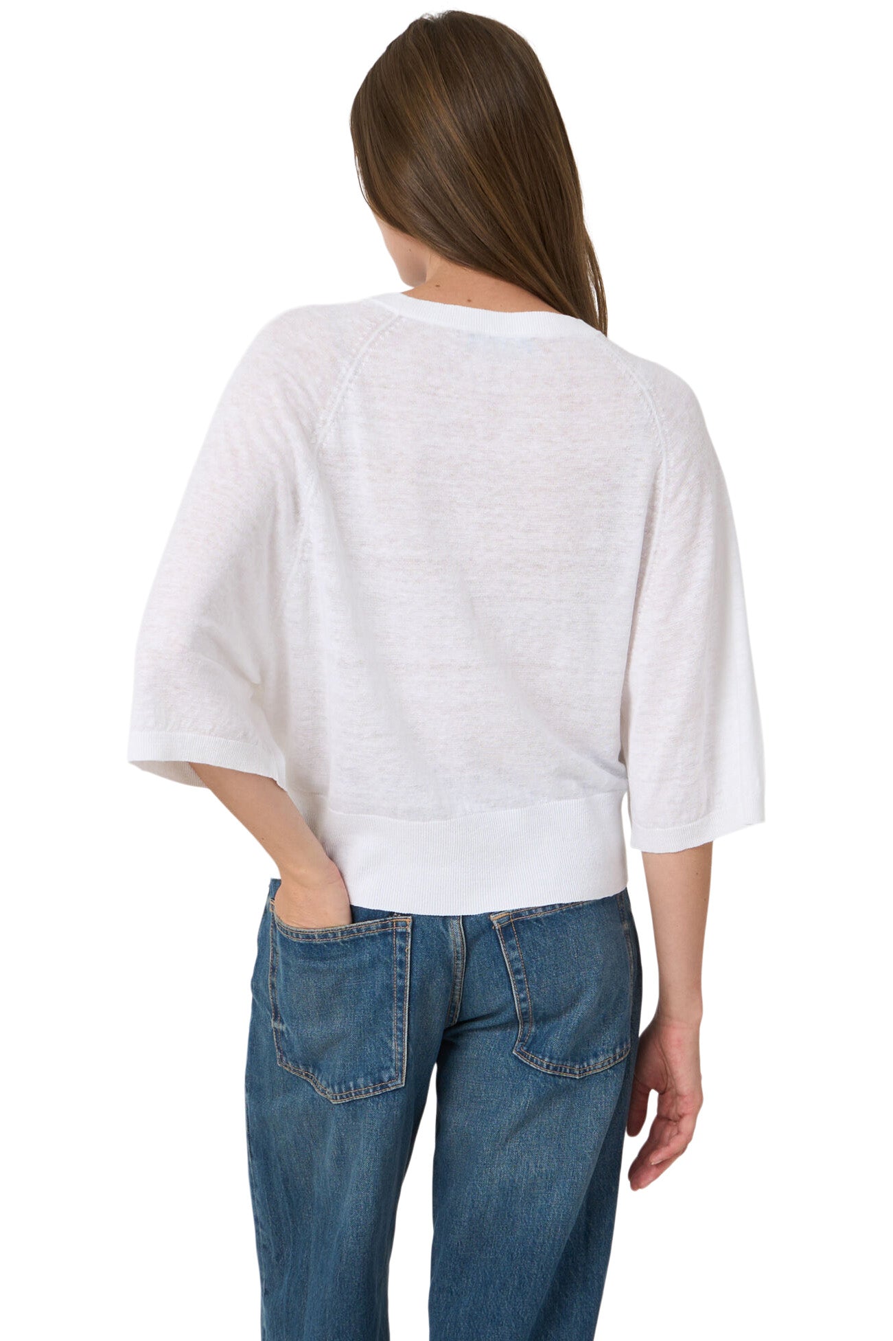 Repeat Cashmere Linen Boat Neck Sweater in White