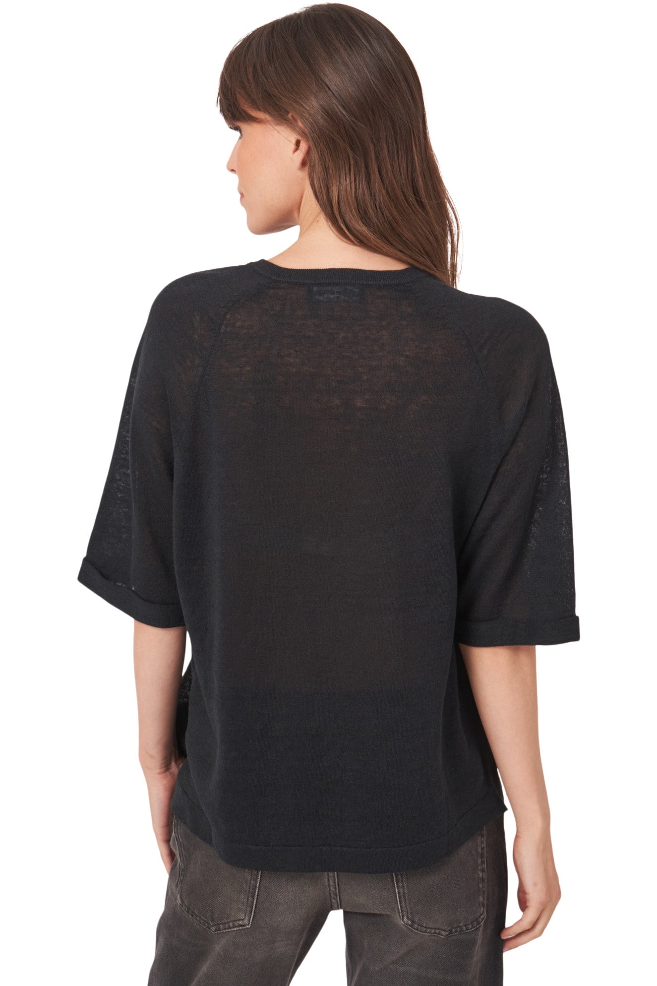 Repeat Cashmere Linen V-neck Sweater in Black