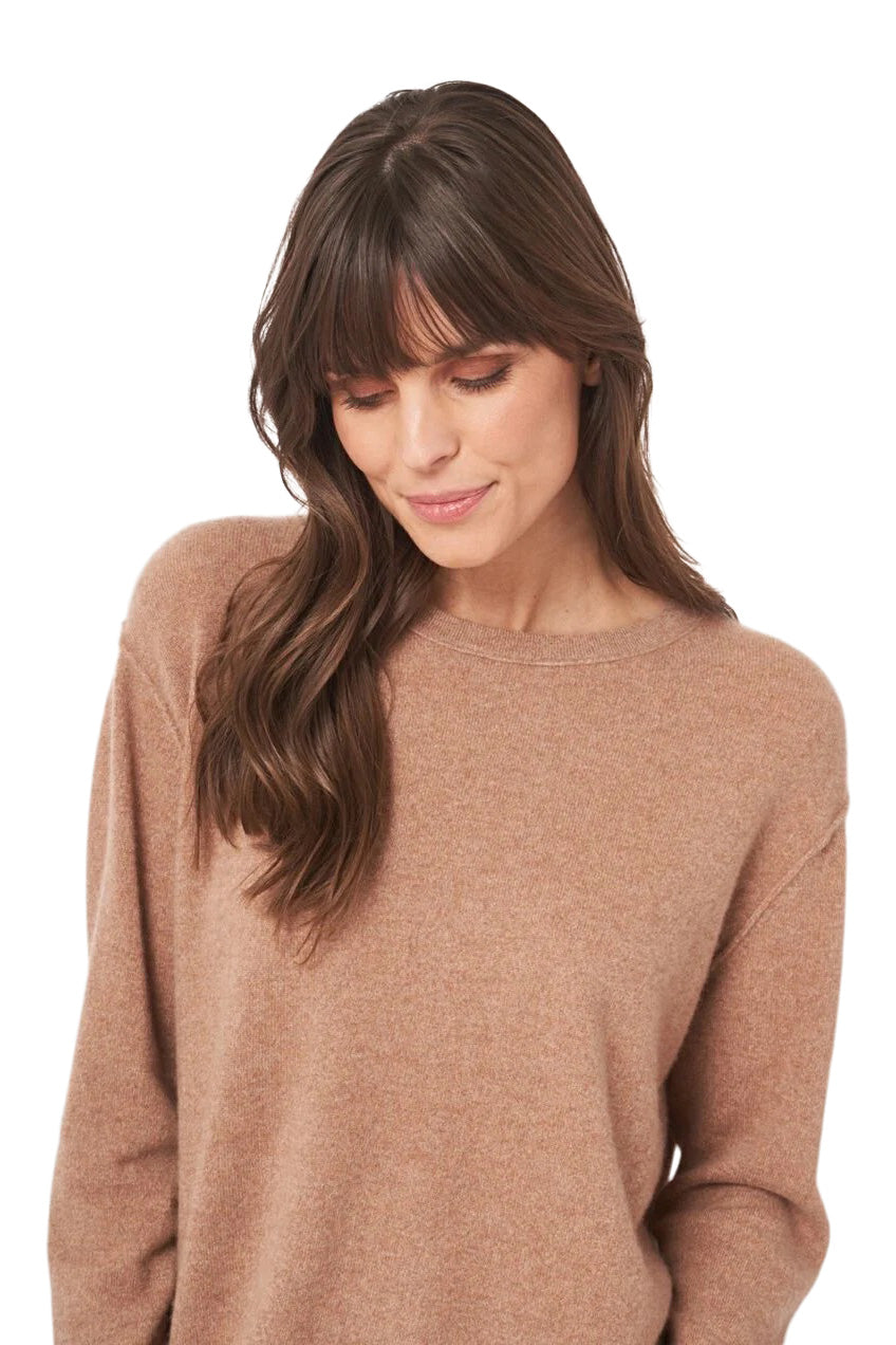 Repeat Cashmere Organic Cashmere Sweater with Round Neck in Camel