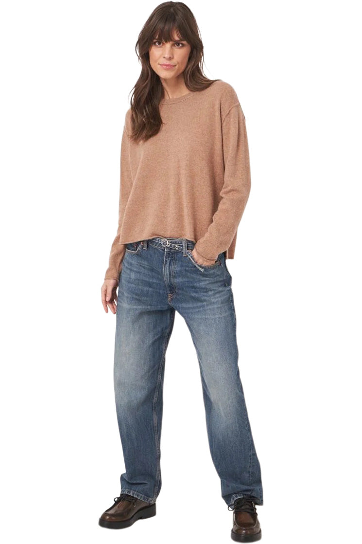 Repeat Cashmere Organic Cashmere Sweater with Round Neck in Camel