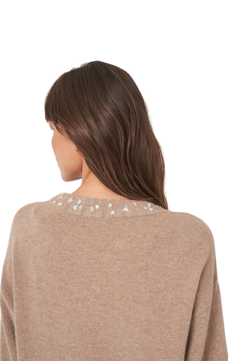 Repeat Cashmere Oversized Knit Sweater with Rhinestone Detail in Desert