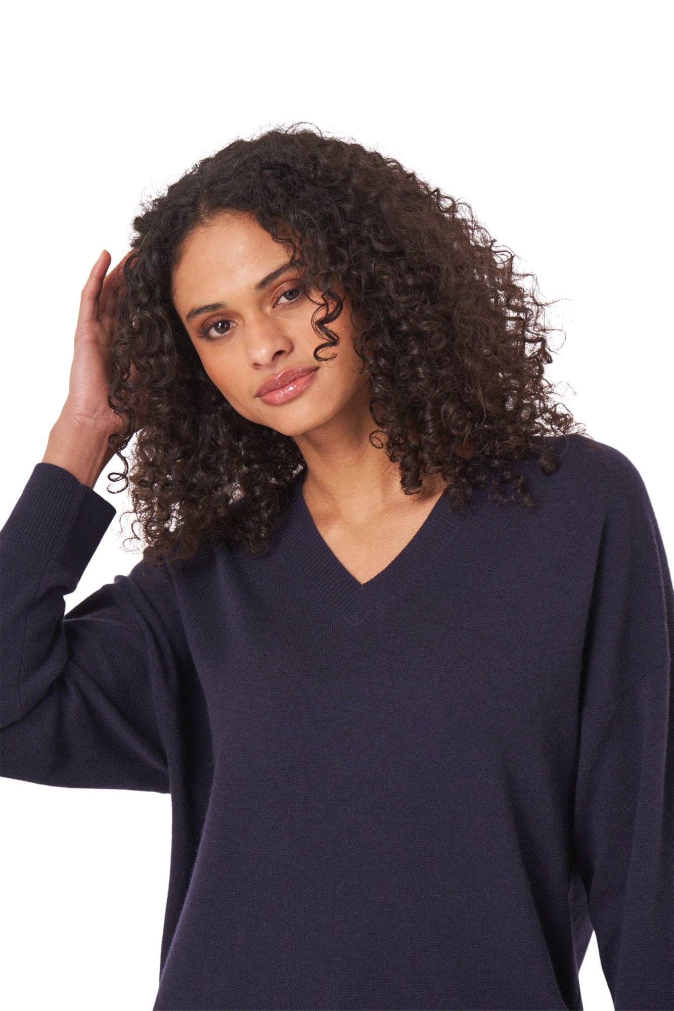 Repeat Cashmere Relaxed V-neck Sweater in Blackberry