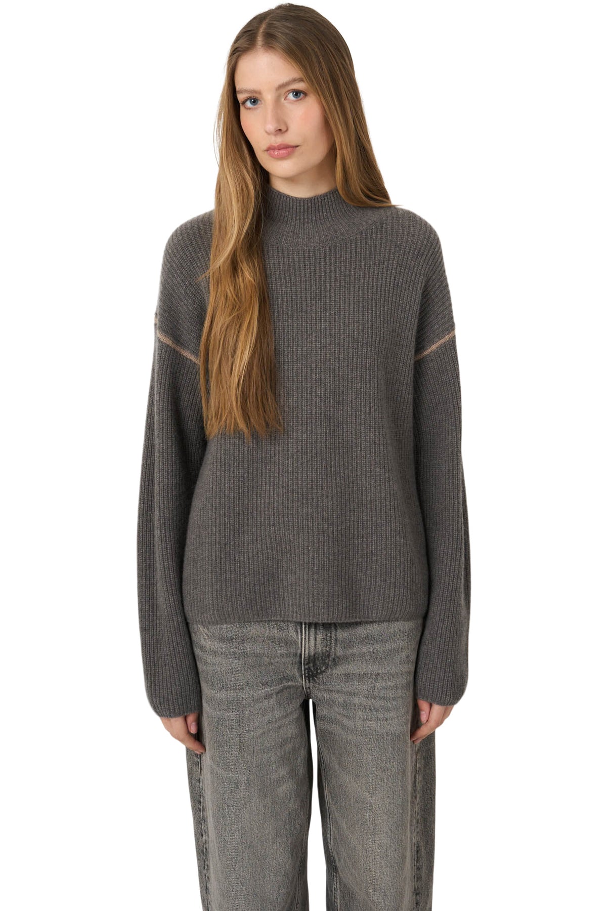 Repeat Cashmere Rib-Knit Sweater in Rock