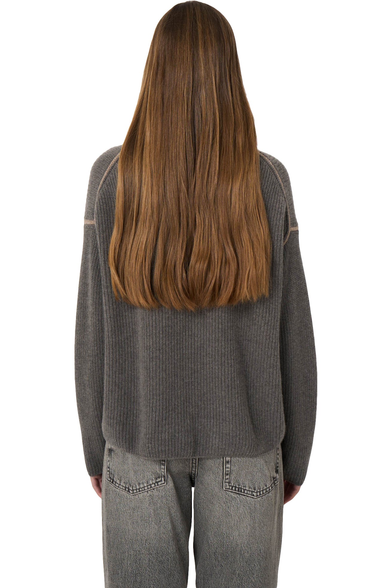 Repeat Cashmere Rib-Knit Sweater in Rock