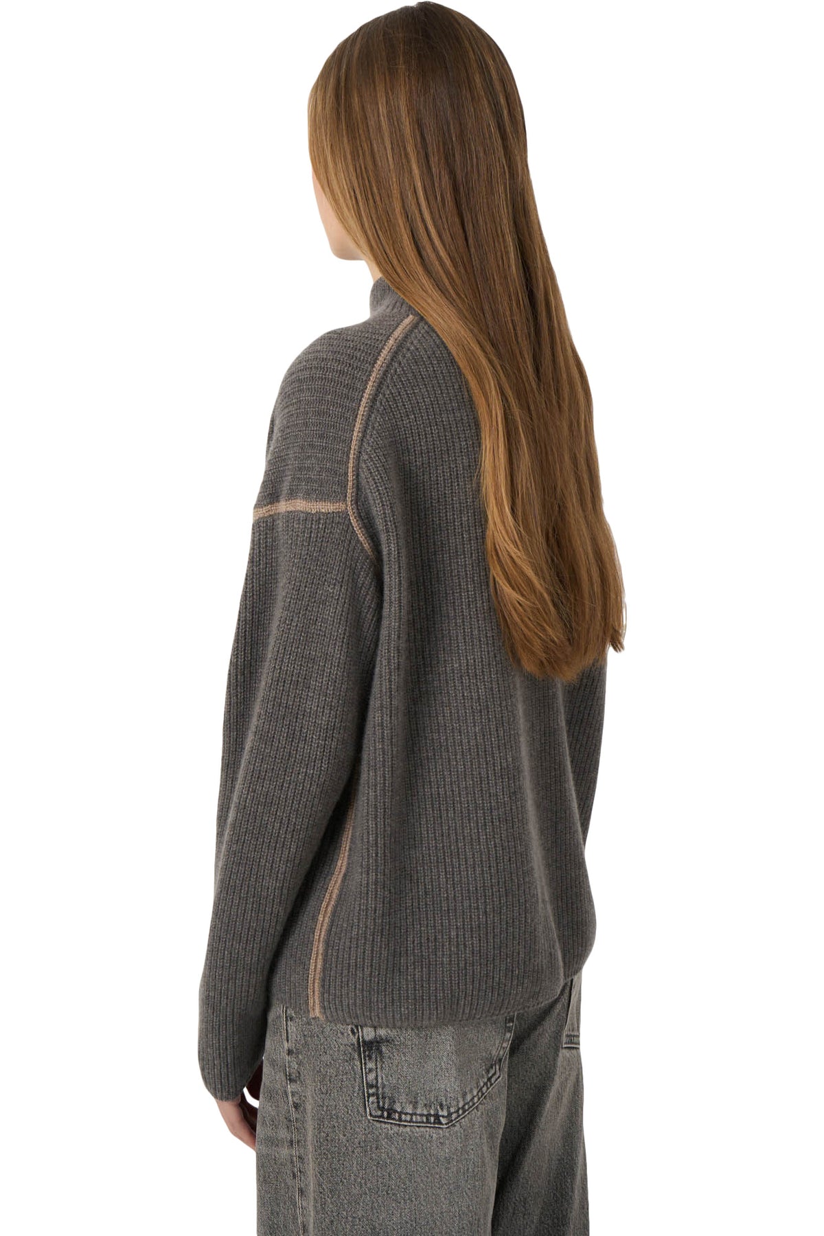 Repeat Cashmere Rib-Knit Sweater in Rock