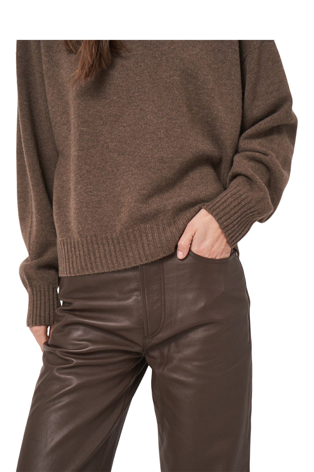 Repeat Cashmere Seamless Stand Collar Sweater in Cacao