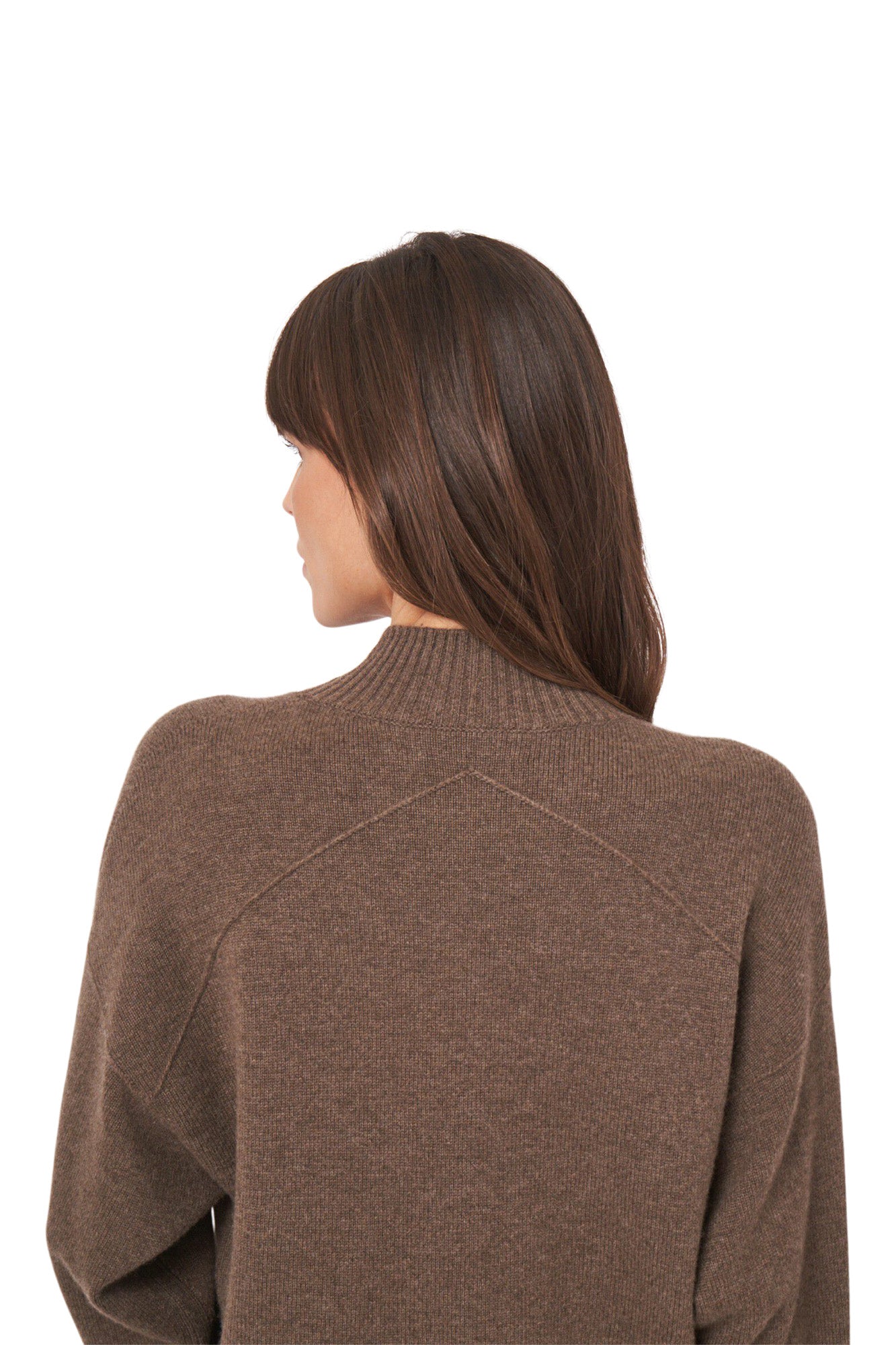 Repeat Cashmere Seamless Stand Collar Sweater in Cacao