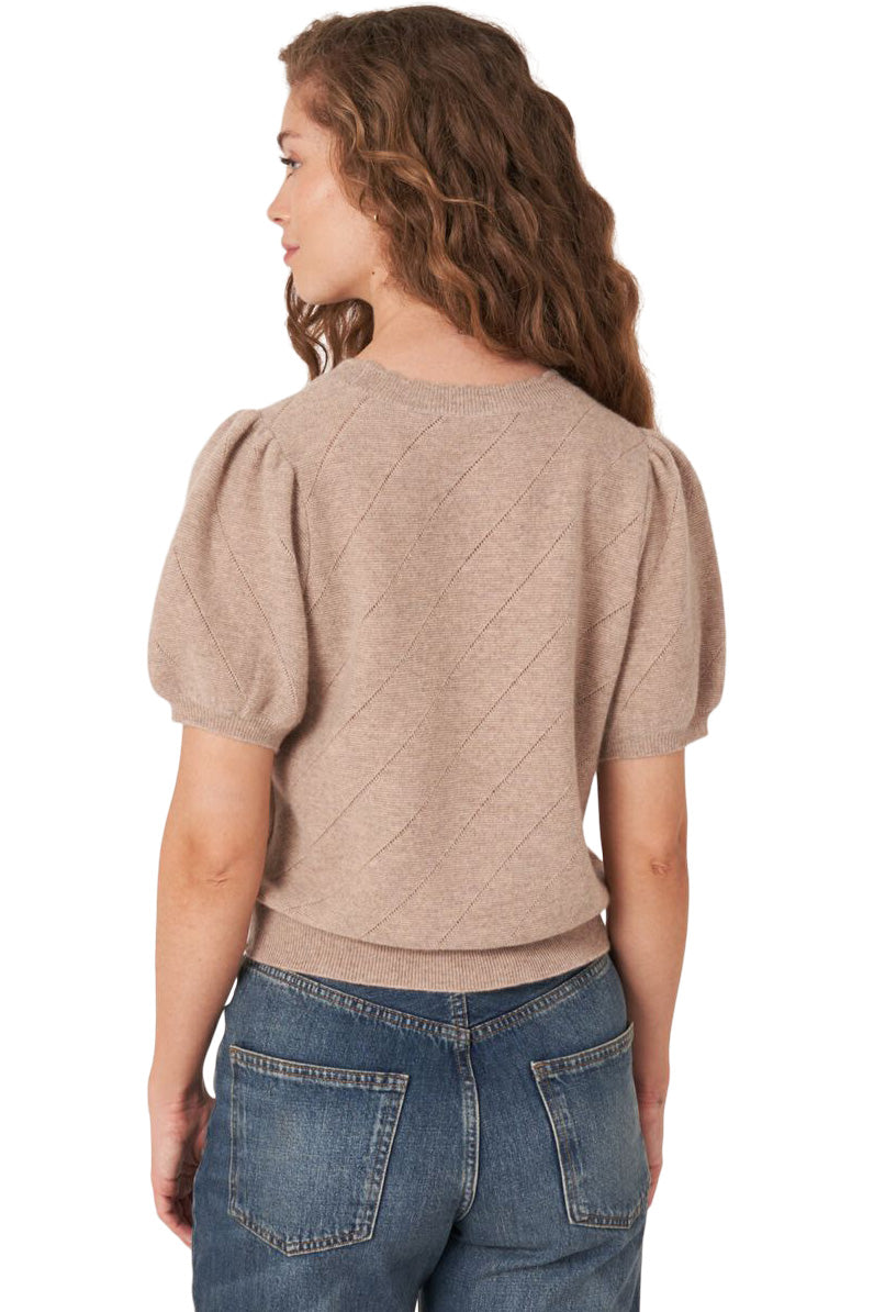 Repeat Cashmere Short Sleeve Pointelle Cashmere Sweater
 in Pebble