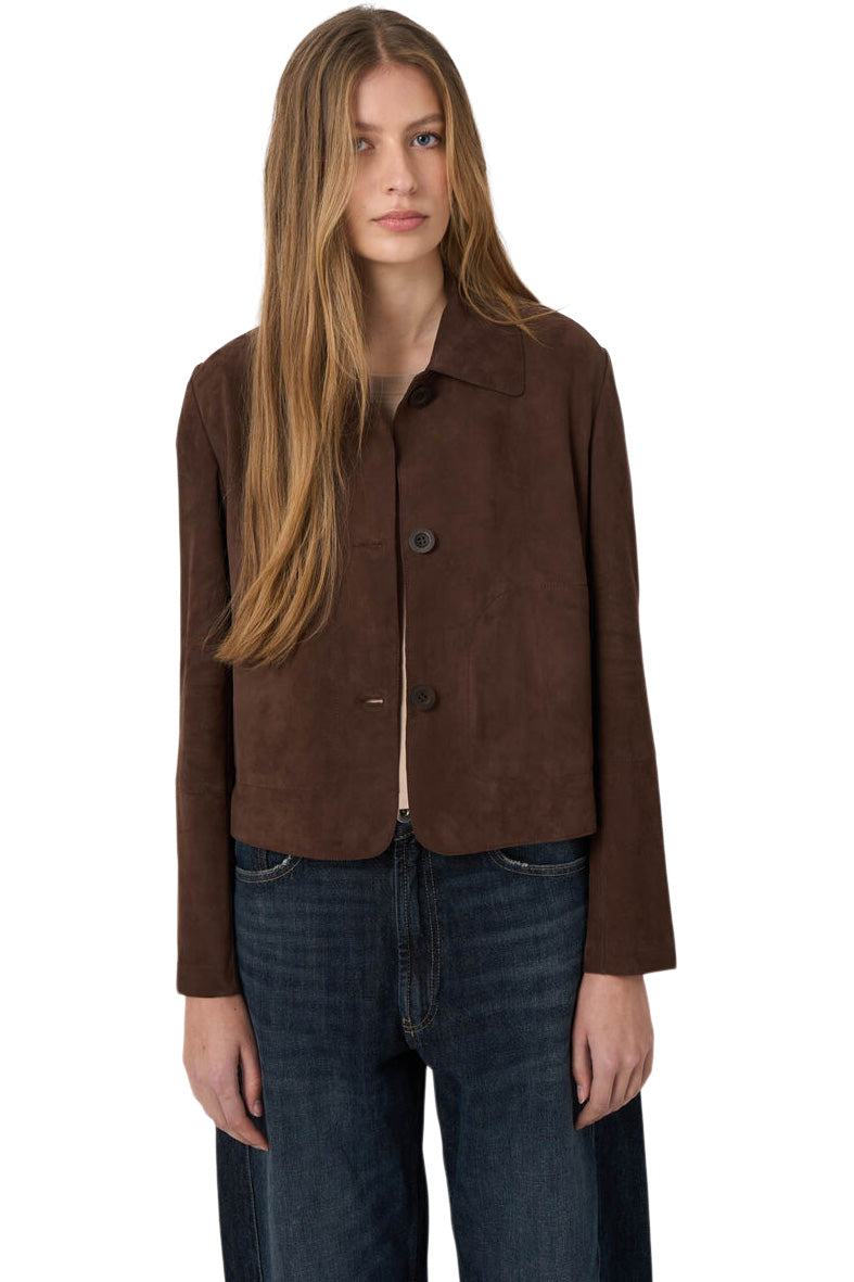 Repeat Cashmere Suede Buttoned Jacket with Shirt Collar