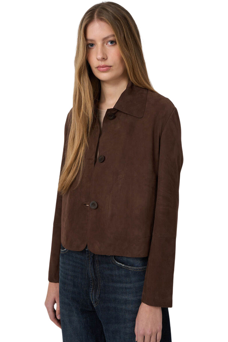 Repeat Cashmere Suede Buttoned Jacket with Shirt Collar