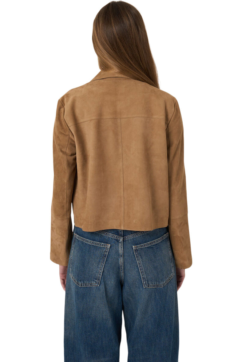 Repeat Cashmere Suede Shirt Jacket in Camel