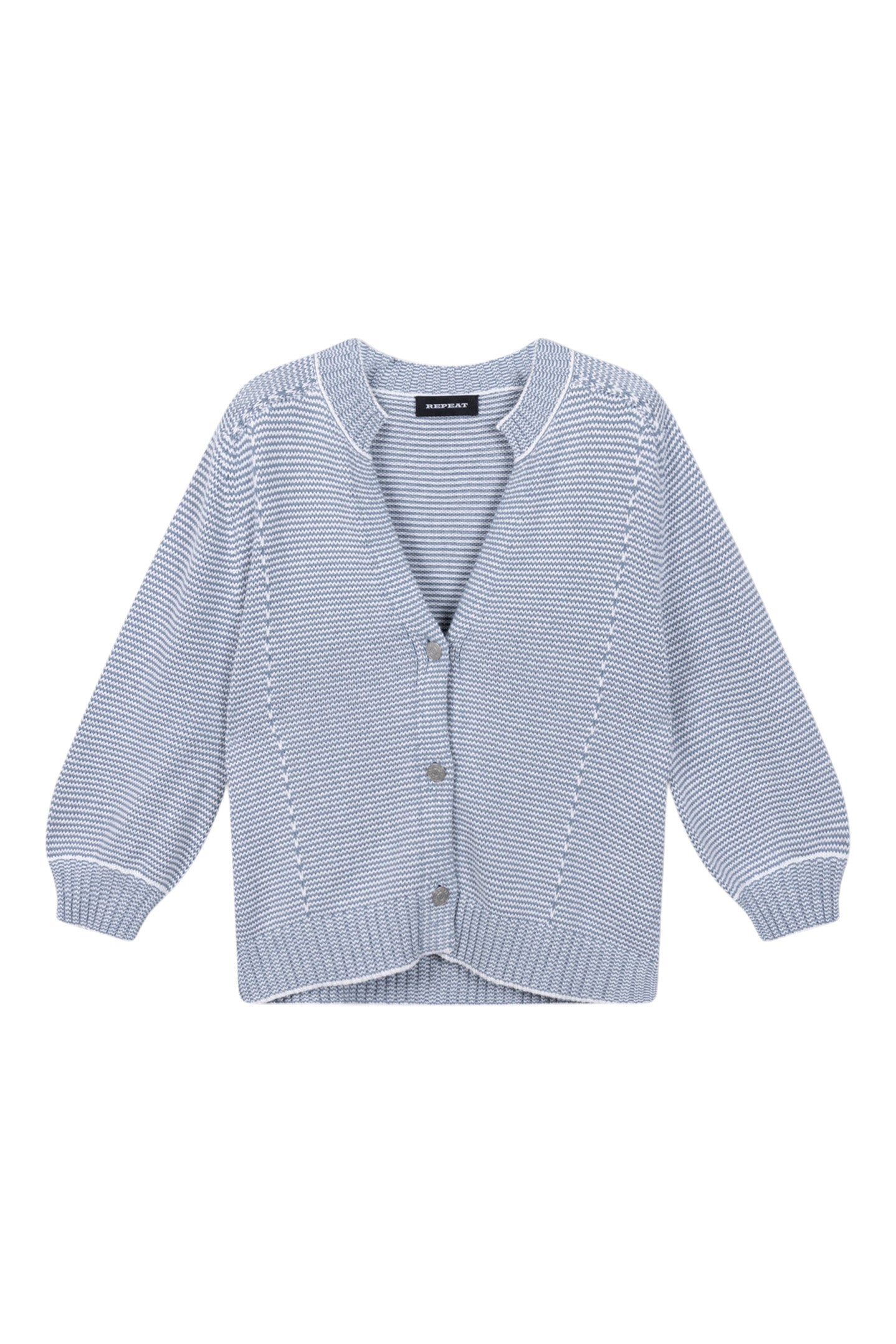 Repeat Cashmere Two Tone Cotton Stripe Cardigan in Denim