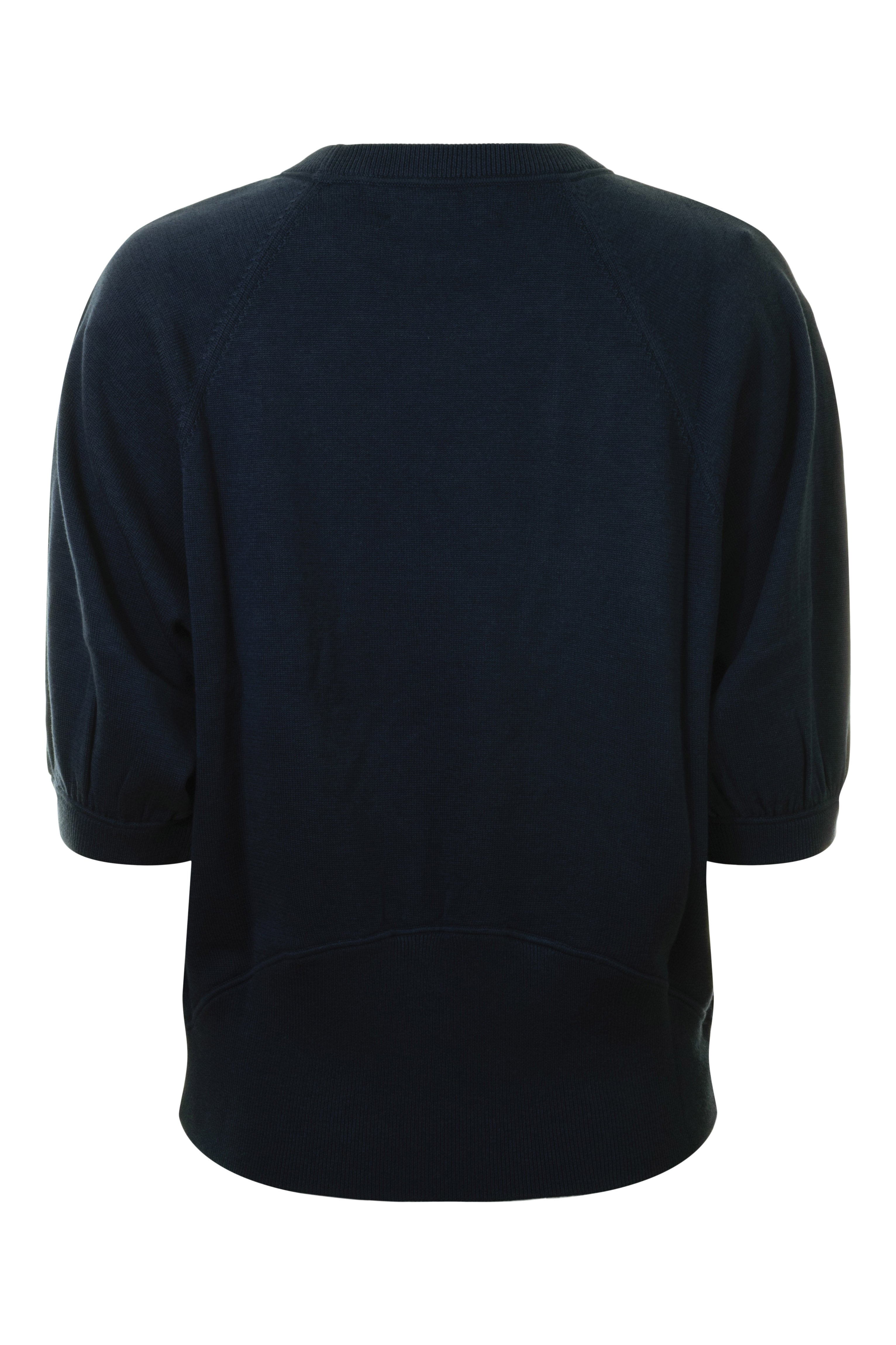 Repeat Cashmere Cotton Blend Top with Pleated Sleeves in Navy
