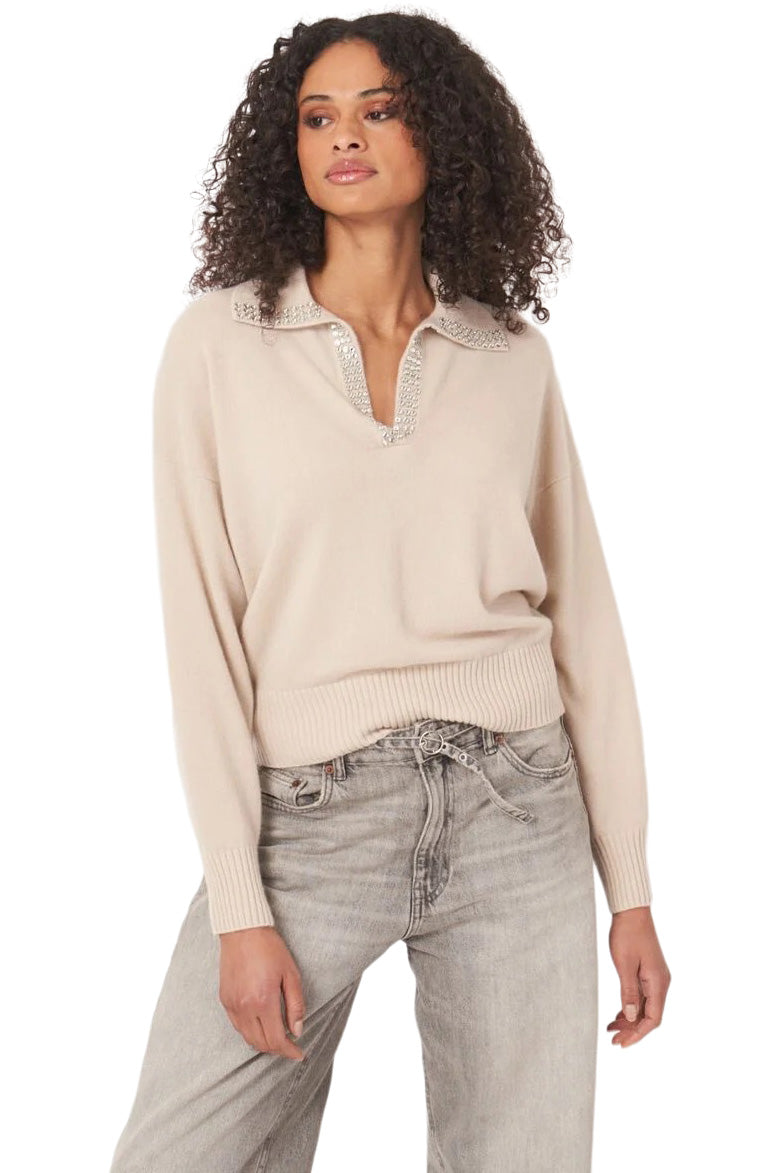 Repeat Cashmere Loose Fit Sweater with Embroidered Pearl Trim