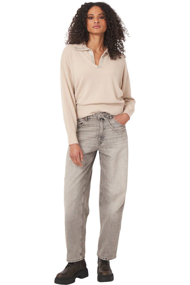 Repeat Cashmere Loose Fit Sweater with Embroidered Pearl Trim