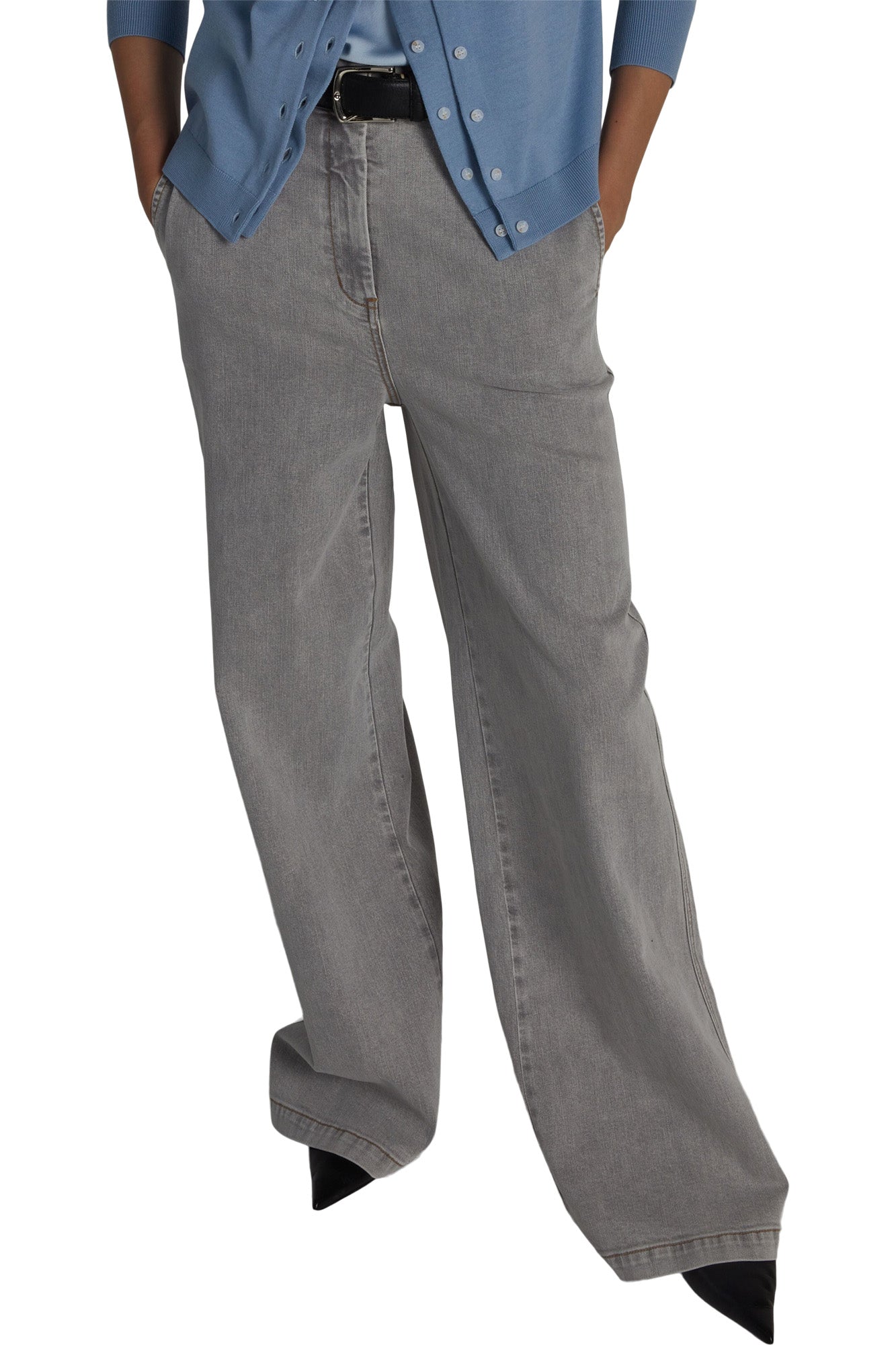 Saint Art Amber Wide-leg Denim Pant in Powder Grey