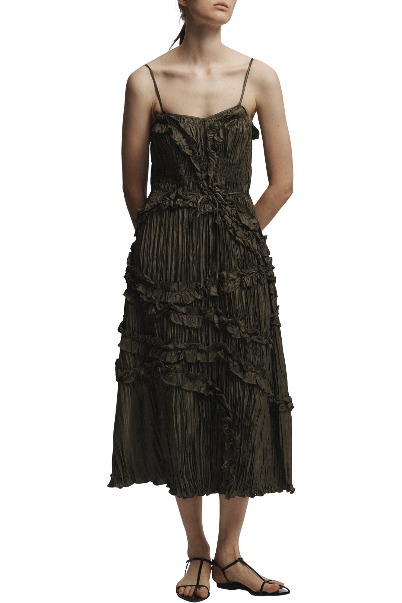 knee length dresses for ladies Ruched Midi Dress in Black Gingham main image 1