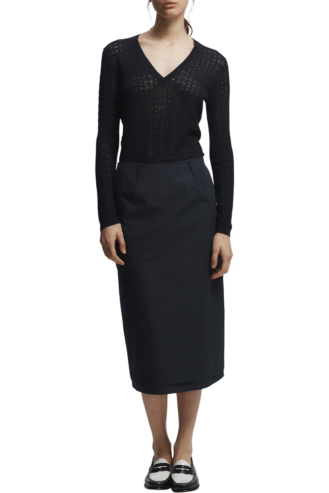 Saint Art Dutton Poplin Midi Skirt in Navy