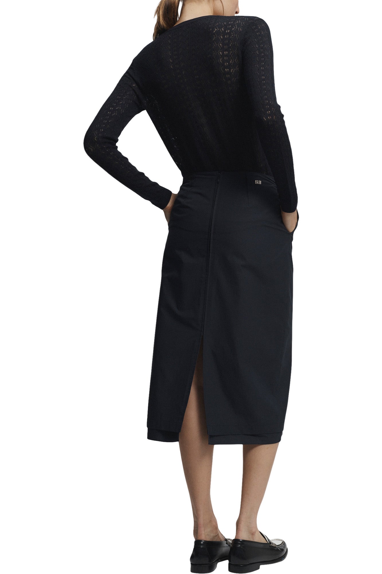 Saint Art Dutton Poplin Midi Skirt in Navy