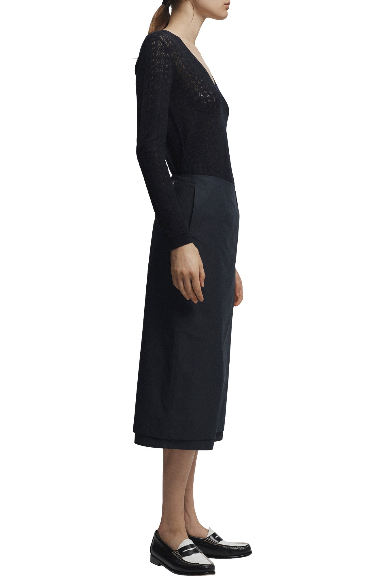 Saint Art Dutton Poplin Midi Skirt in Navy