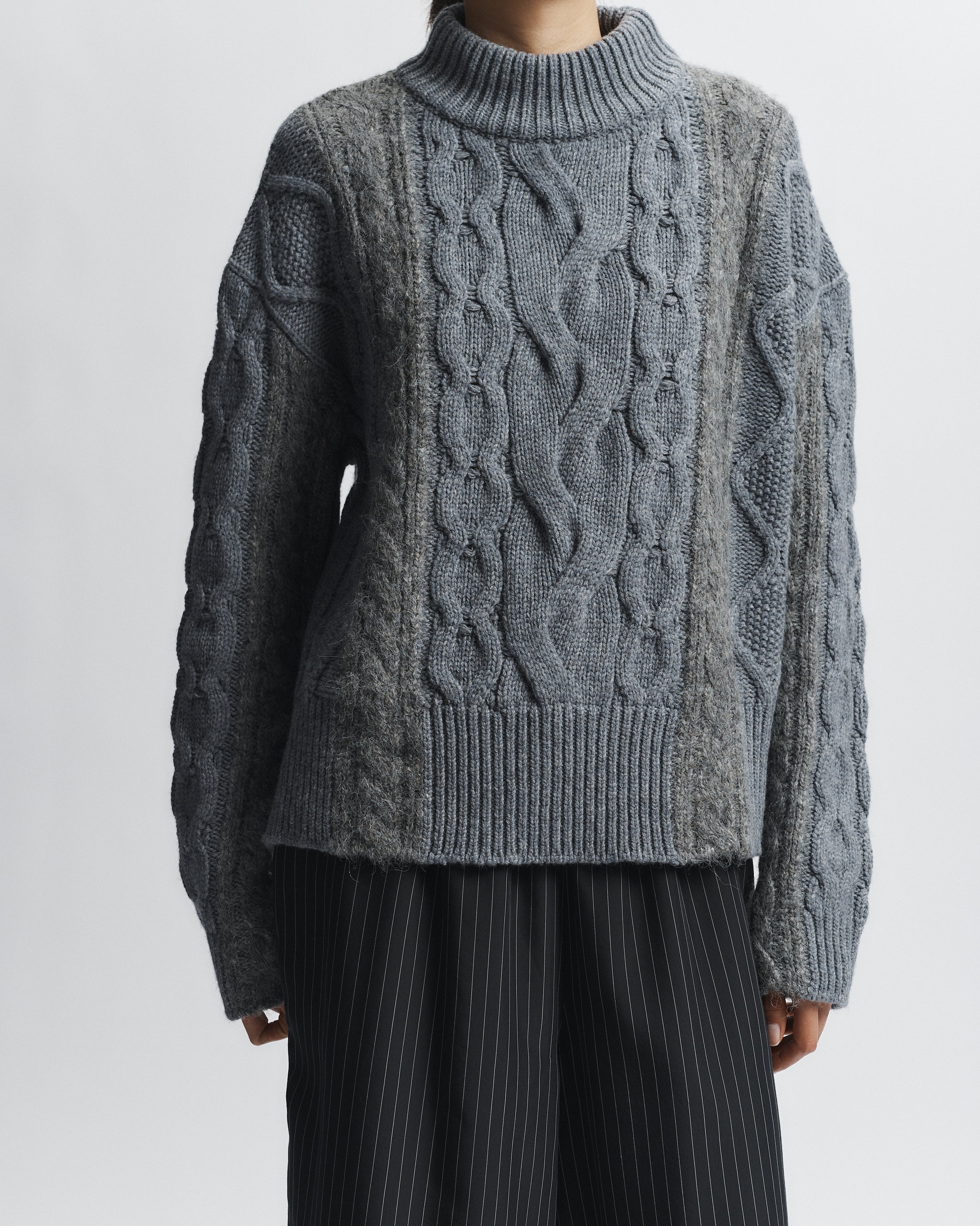 Saint Art Greyson Cable Sweater in Medium Grey Heather