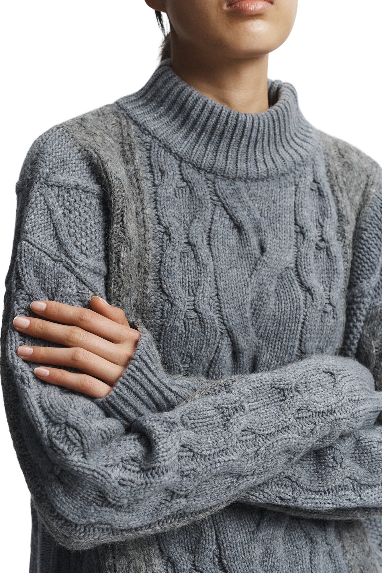 Saint Art Greyson Cable Sweater in Medium Grey Heather