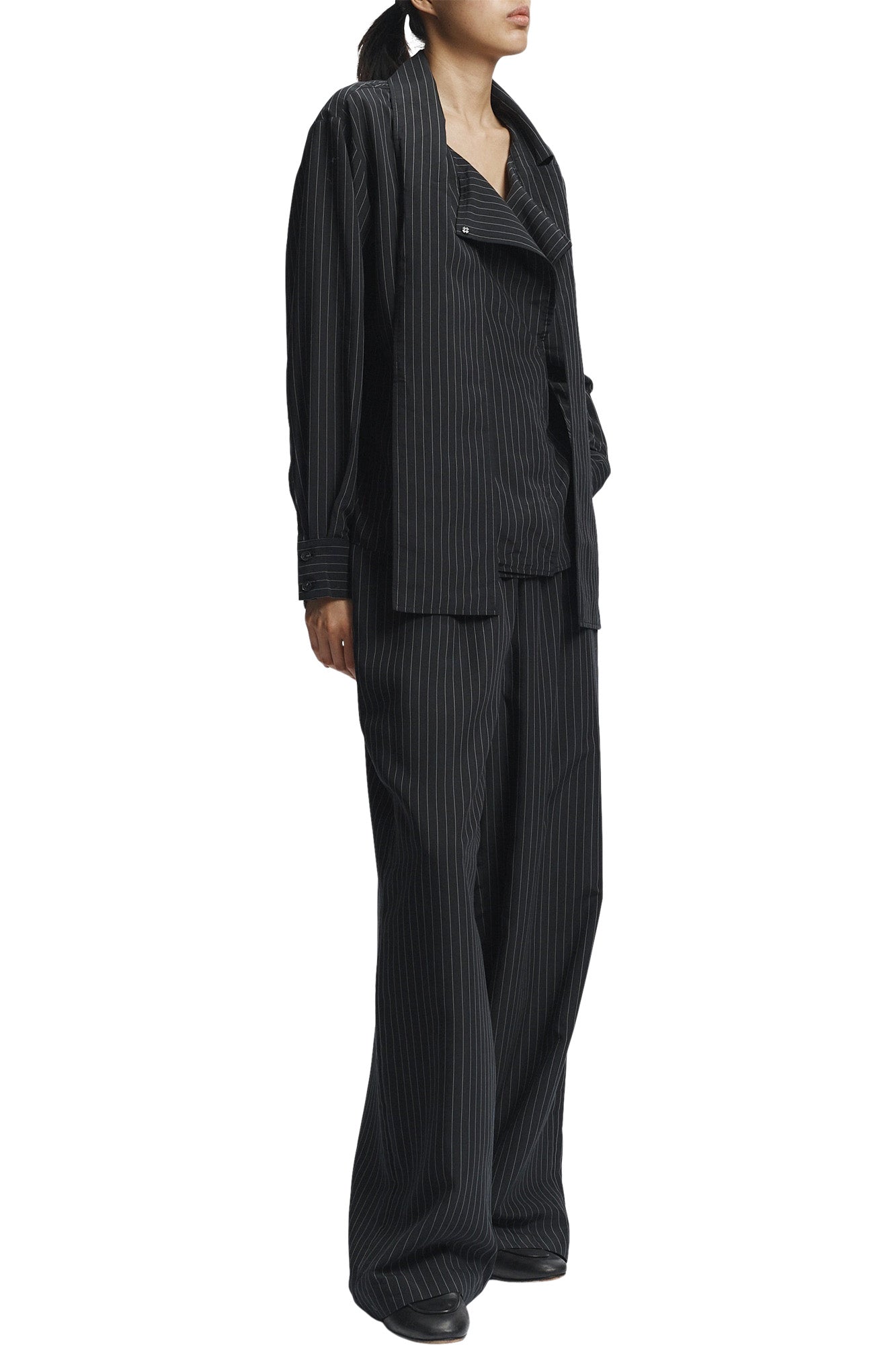 Saint Art Ivan Pinstripe Blouse in Black