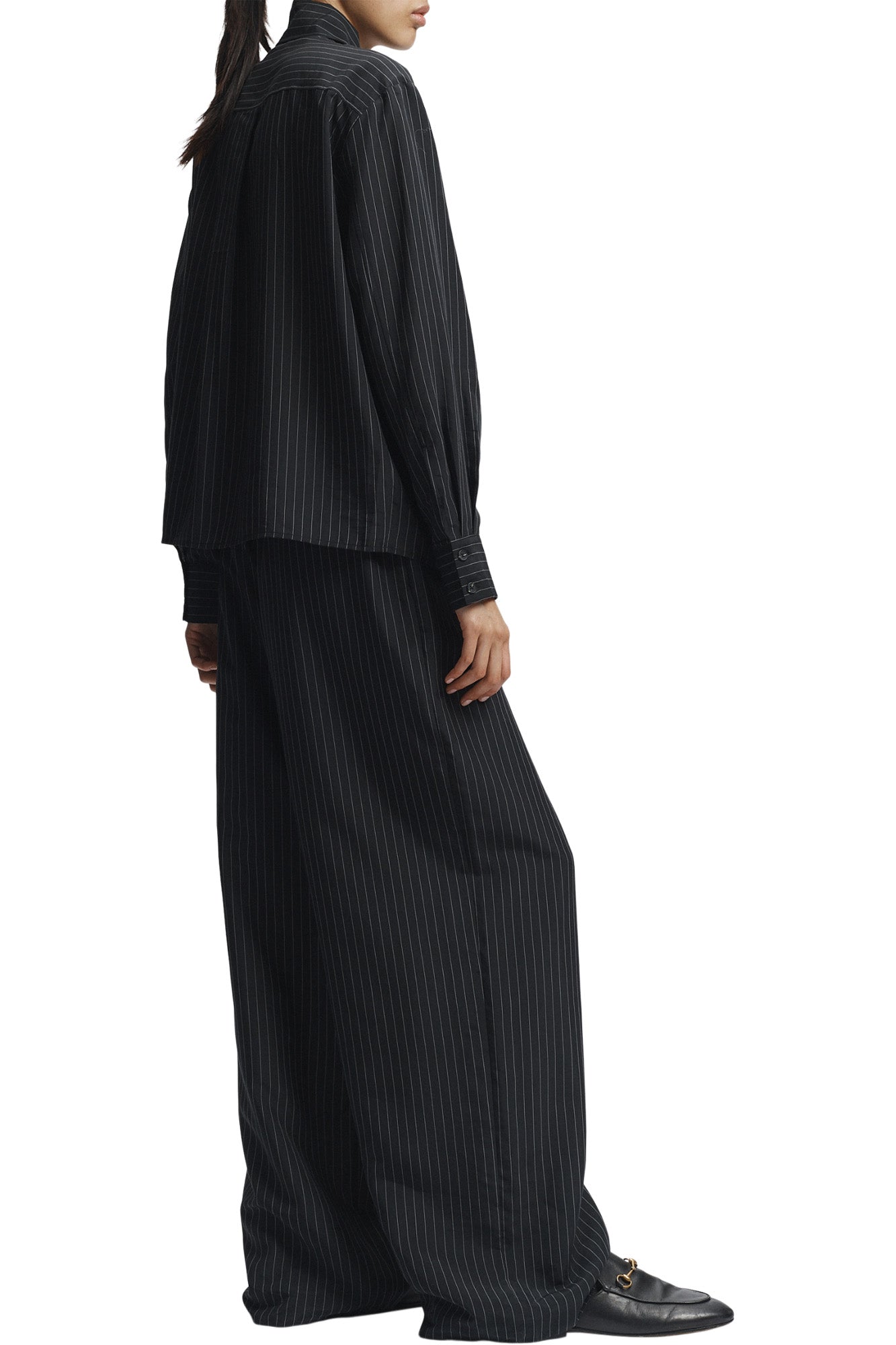 Saint Art Ivan Pinstripe Blouse in Black
