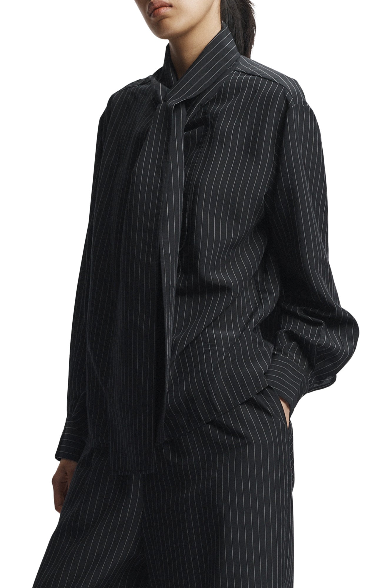 Saint Art Ivan Pinstripe Blouse in Black