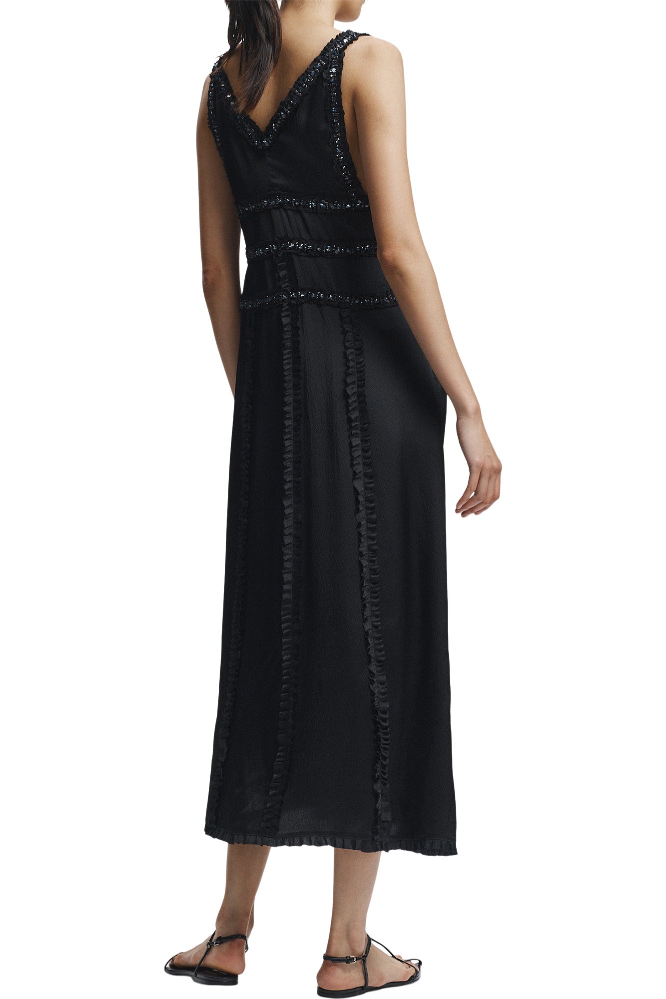 Saint Art Nola Embellished Silk Dress in Black