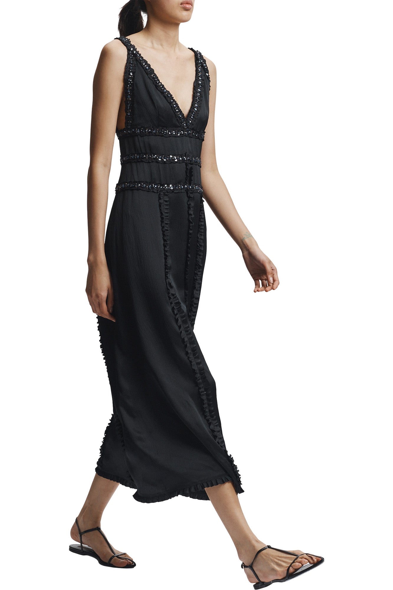 Saint Art Nola Embellished Silk Dress in Black