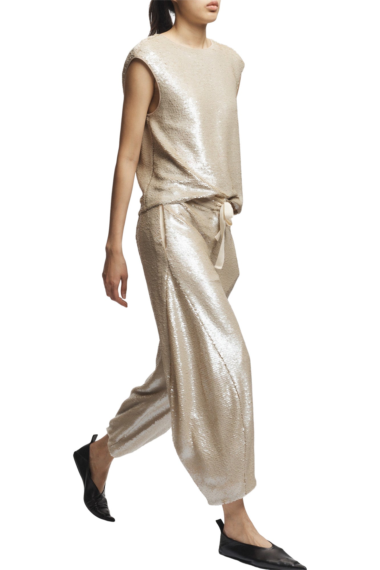 Saint Art Shane Sequin Barrel Pant in Pearl