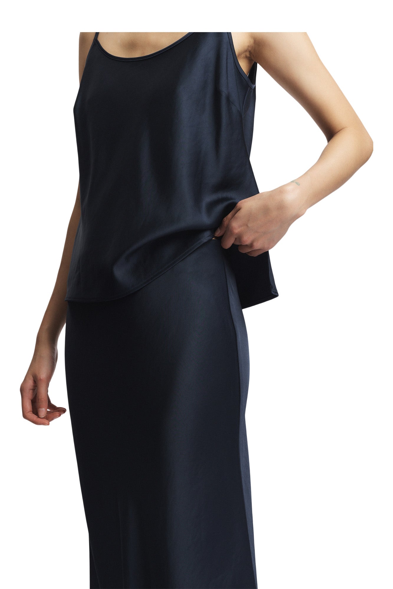 Saint Art Talia Charmeuse Skirt in Navy