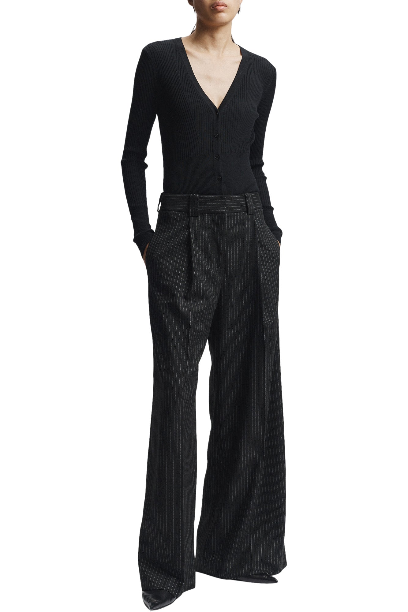 Saint Art Tiffany Mid-Waisted Wideleg Trouser in Charcoal Pinstripe