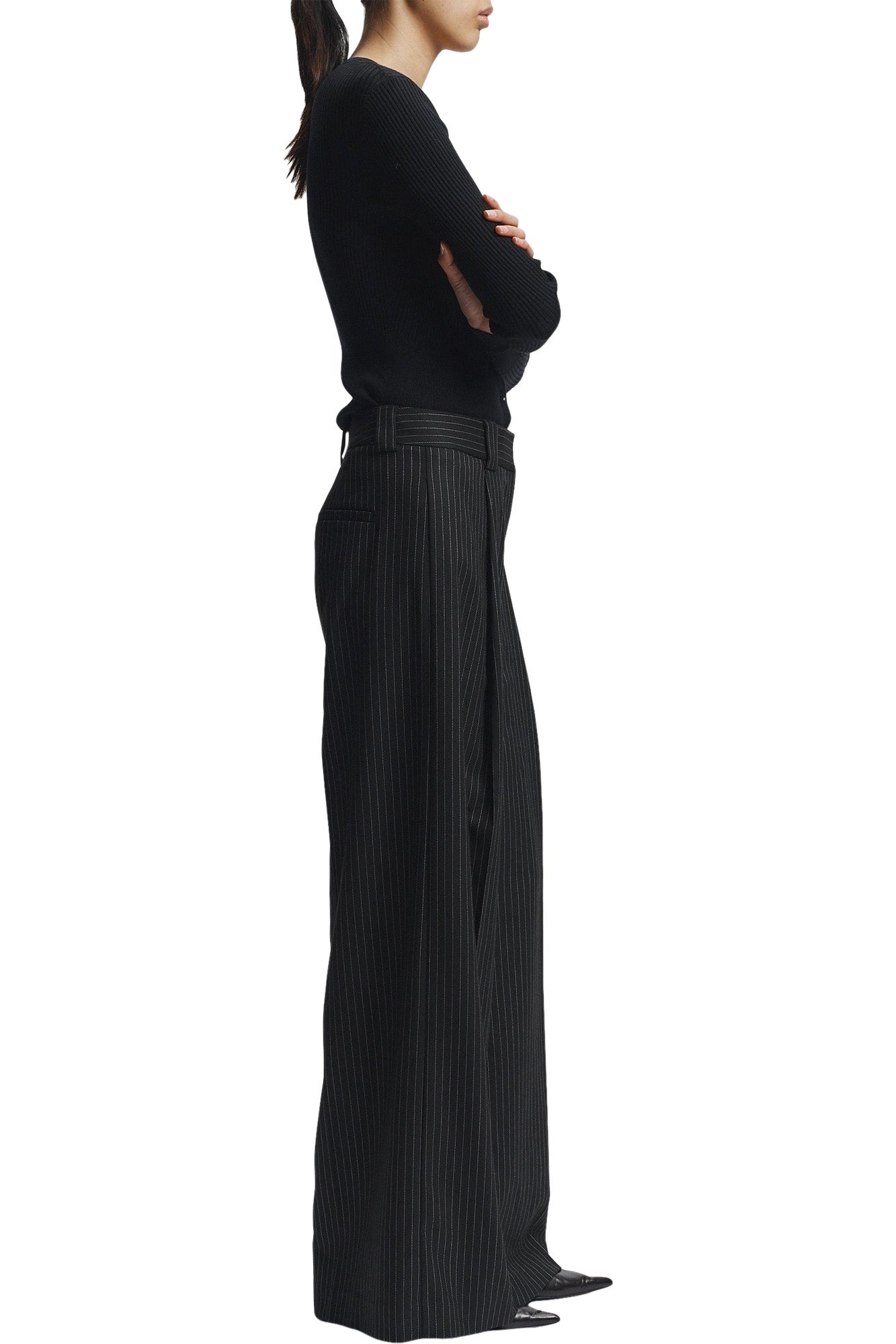 Saint Art Tiffany Mid-Waisted Wideleg Trouser in Charcoal Pinstripe
