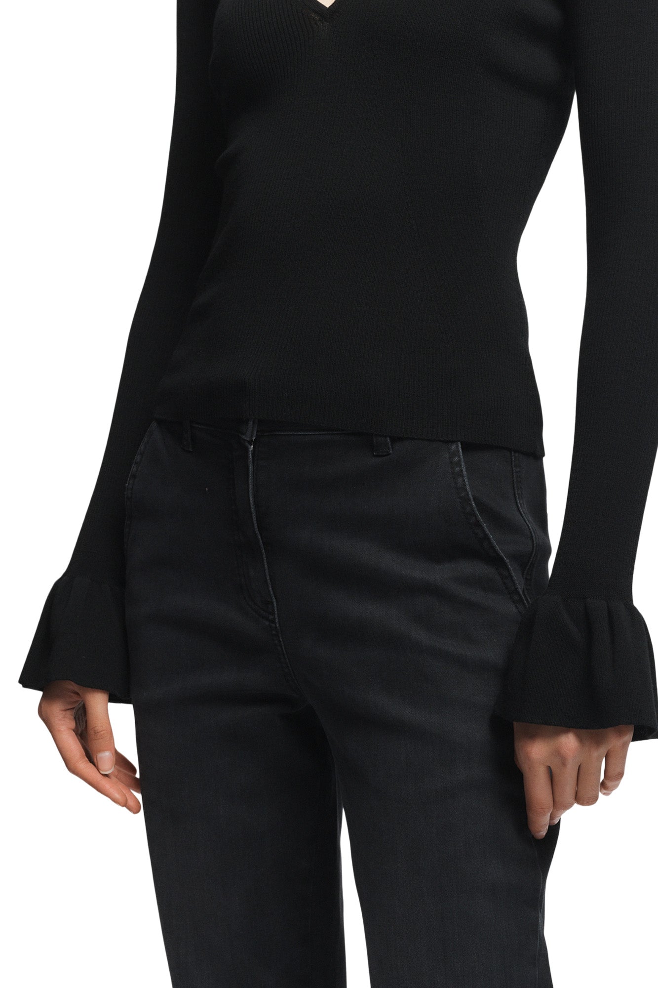 Saint Art Watson Ruffle Knit Sweater in Black