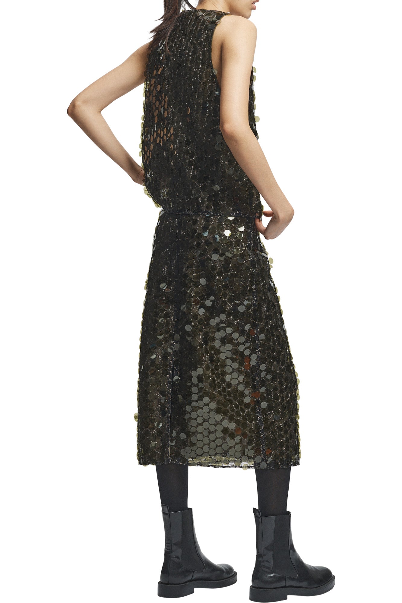 Saint Art Zyon Mesh Sequin Skirt in Olive