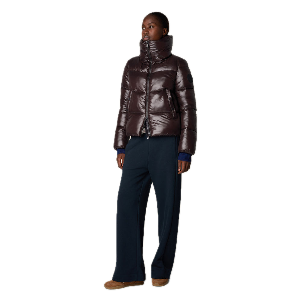 Save The Duck Isla Funnel Neck Jacket in Brown Black