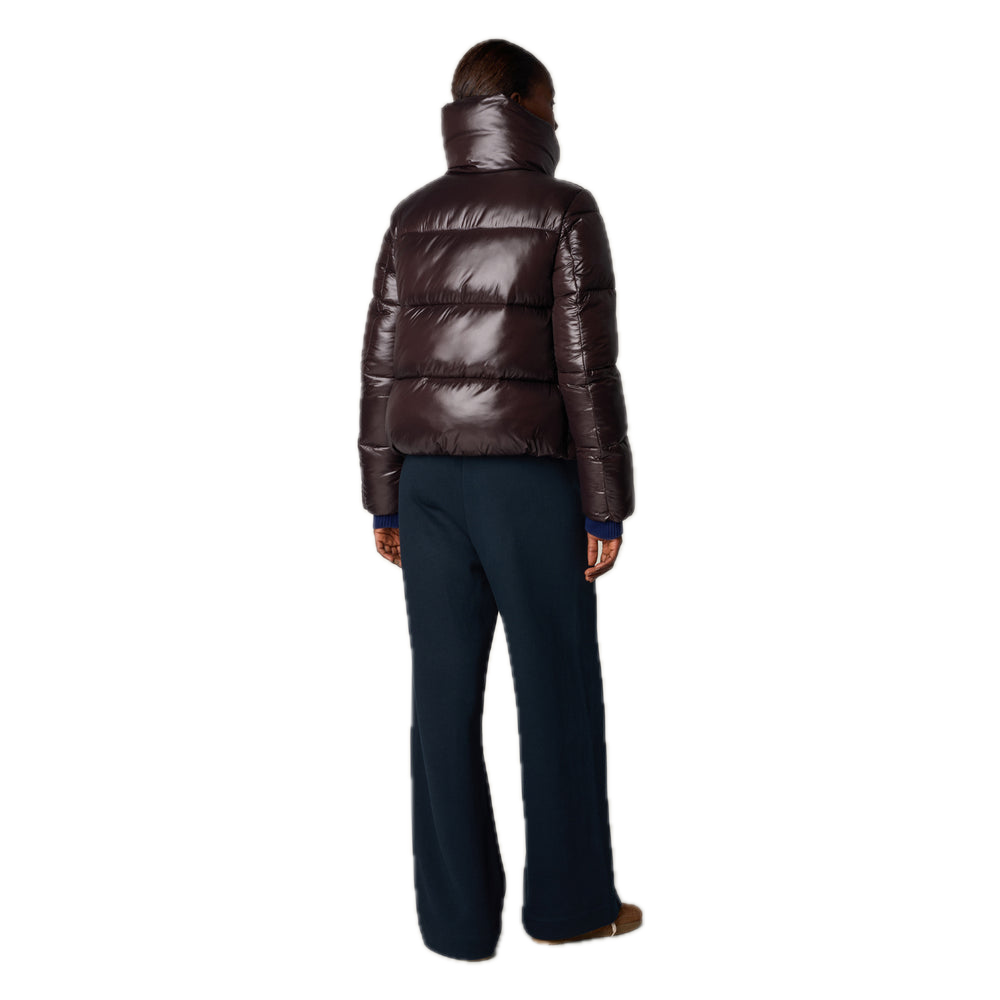 Save The Duck Isla Funnel Neck Jacket in Brown Black