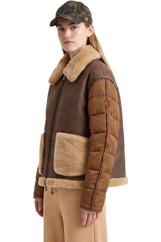 Save The Duck Josette Faux Leather Jacket in Hazelnut Brown