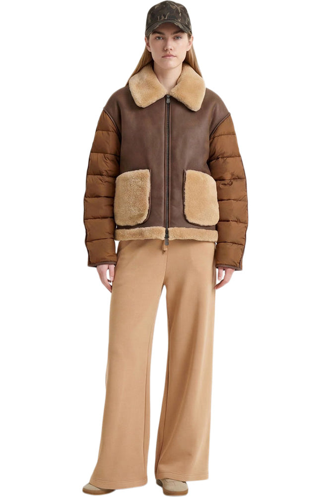 Save The Duck Josette Faux Leather Jacket in Hazelnut Brown