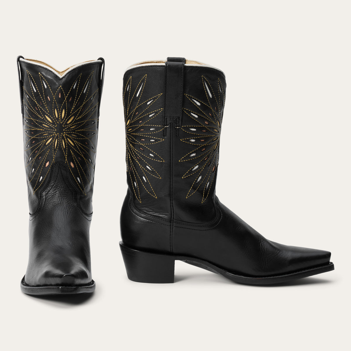 The Great x Stetson The Southwest Cowboy Boot In Black with Gold Sunburst