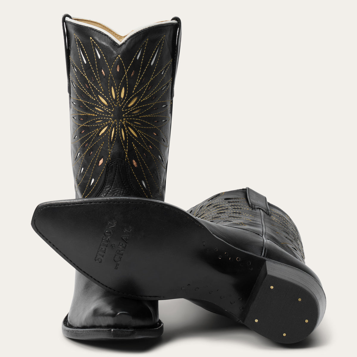 The Great x Stetson The Southwest Cowboy Boot In Black with Gold Sunburst