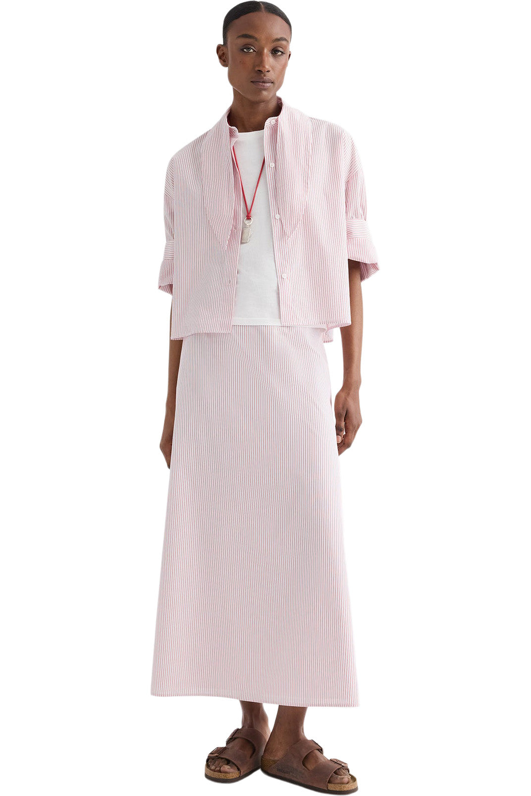 TWP A-Line Skirt in White-Red