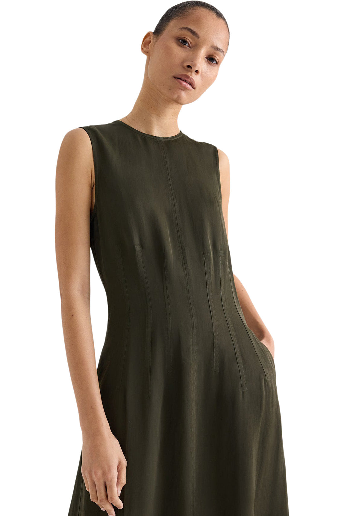 TWP Crewneck Dress with Darts in Rosin