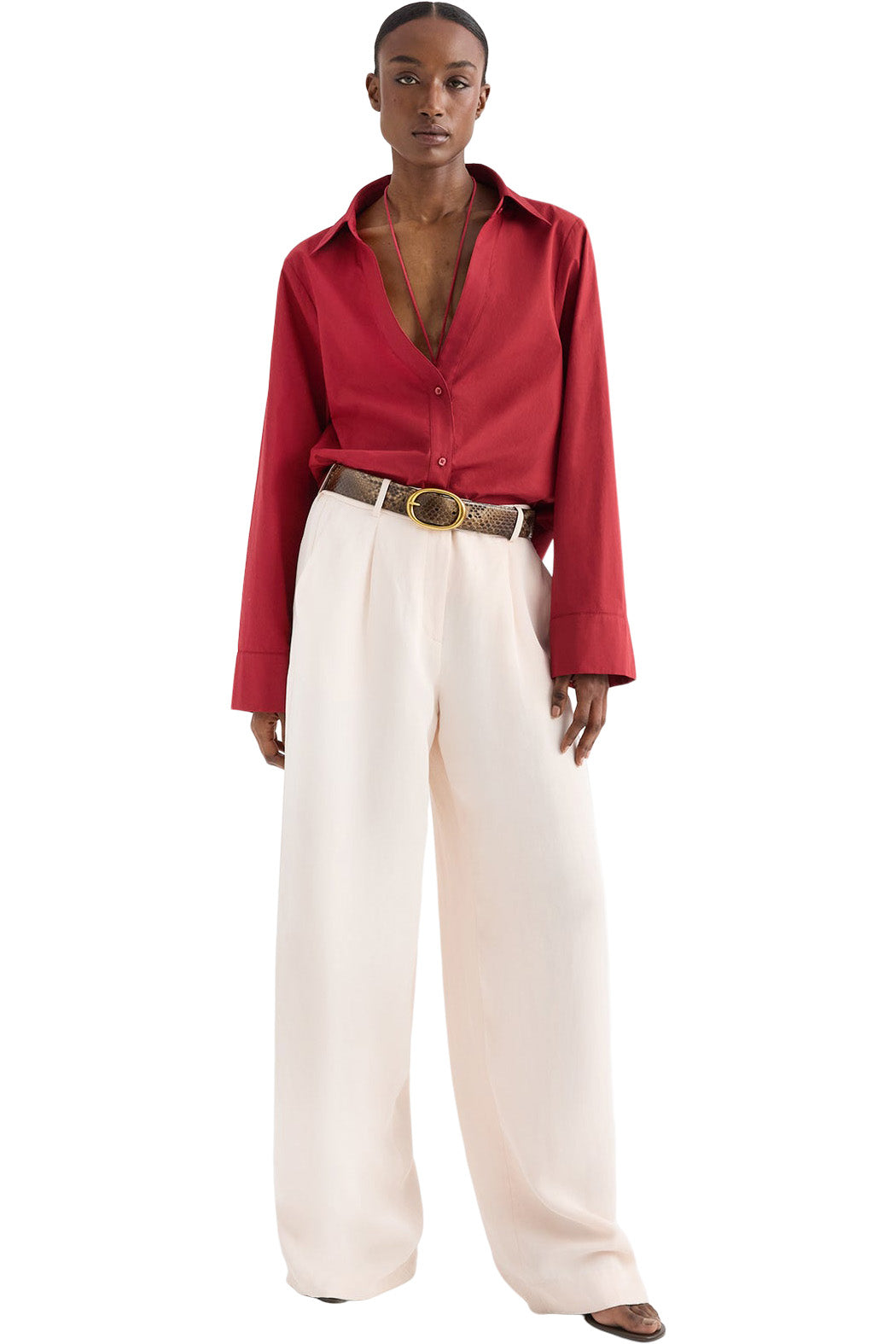 TWP Deep V Relaxed Shirt in Karanda Red