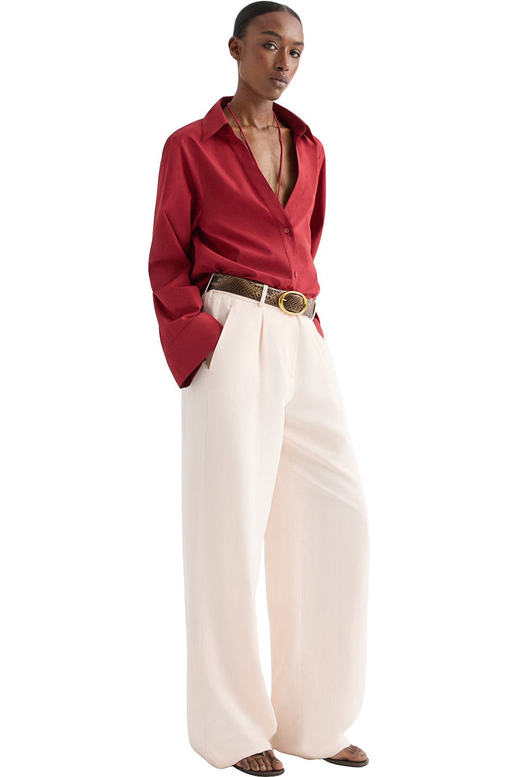 TWP Deep V Relaxed Shirt in Karanda Red