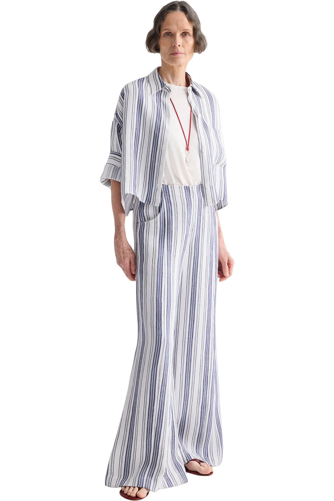 TWP Demie Pant in Ivory-Navy