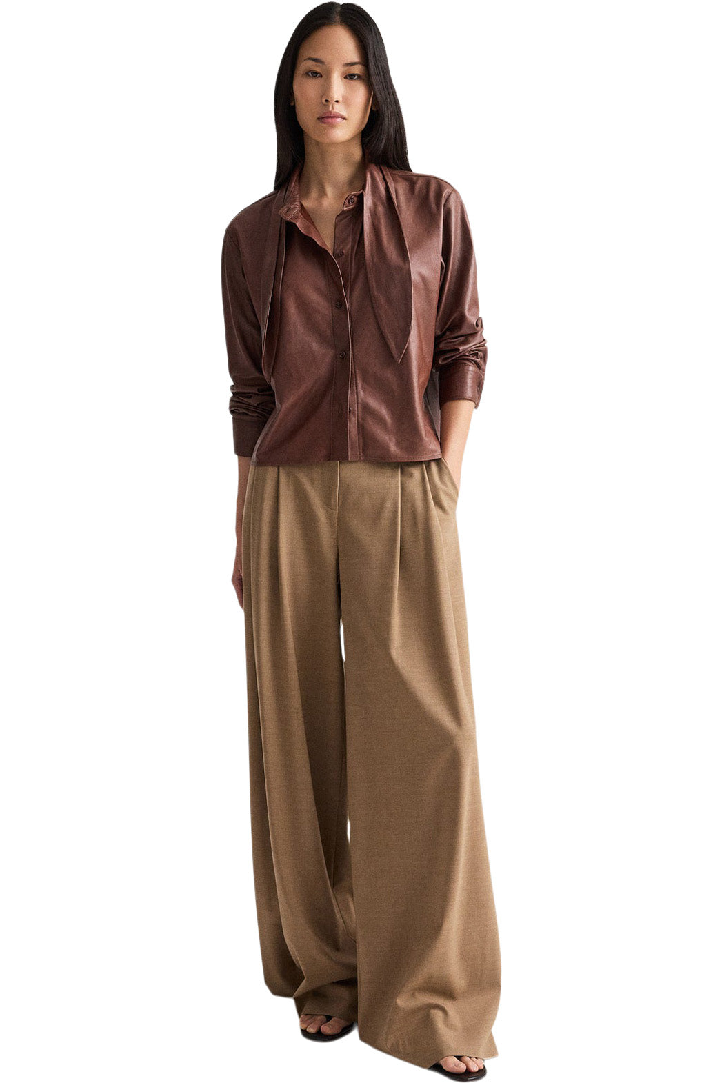 TWP Leather Shirt with Tie Insert in Cigar