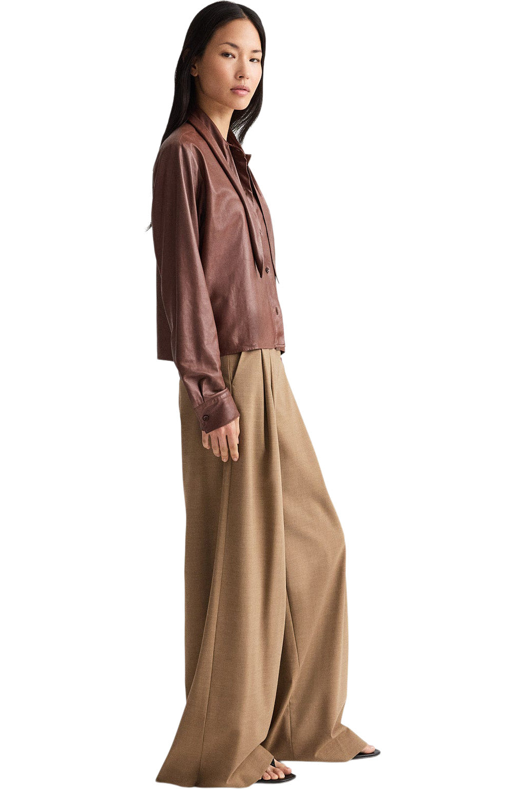 TWP Leather Shirt with Tie Insert in Cigar